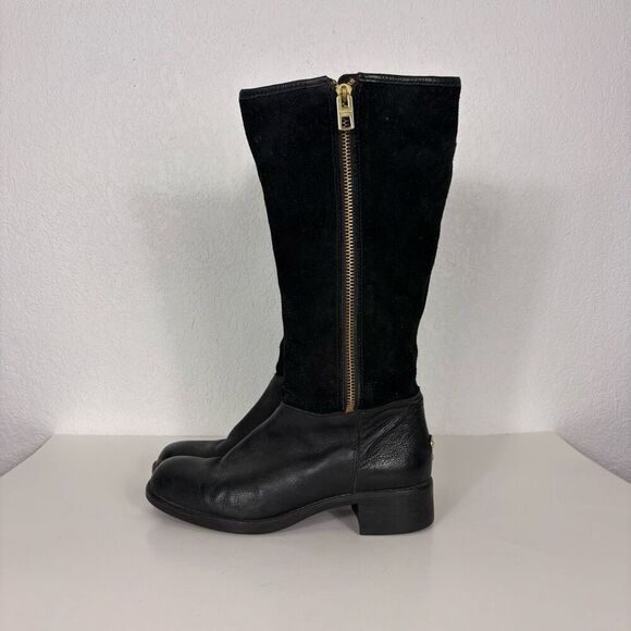 Coach Bailey Black Leather & Suede Zipper Side Tall Low Heeled Boots Women’s 9 - Picture 1 of 14
